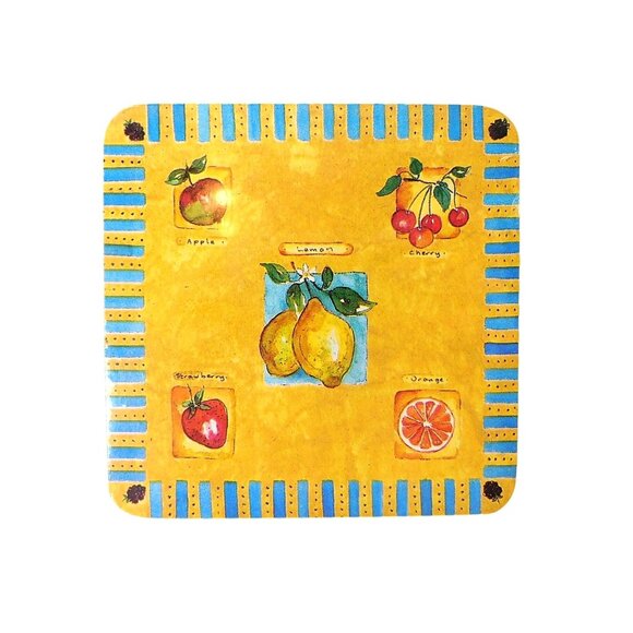New Set of 6 Fruit Coasters Pasteboard & Cork - Picture 2 of 3